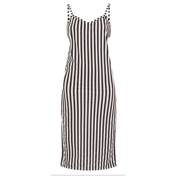 Prettylittlething Black Stripe Jersey Split Cami Midi Dress size 10 - Picture 6 of 15